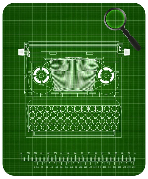 3d modelo de máquina de escrever em um verde —  Vetores de Stock