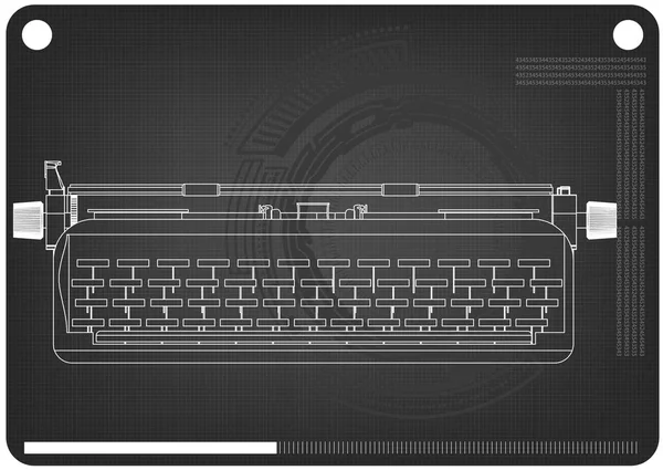 3D-Modell einer Schreibmaschine auf einer schwarzen — Stockvektor