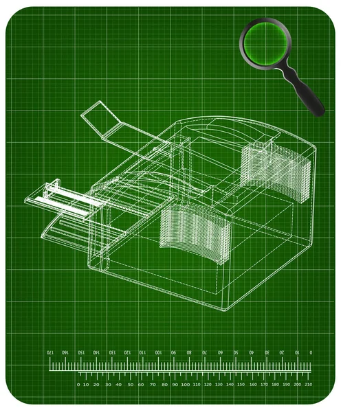 3D model drukarki na zielonej — Wektor stockowy