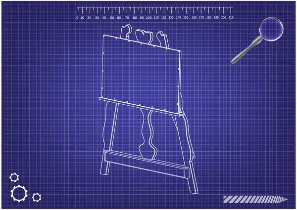 Modell Der Staffelei Auf Blauem Hintergrund Zeichnung — Stockvektor