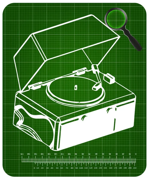 Record player on a green background — Stock Vector