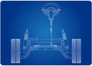 sütun ve araba süspansiyon mavi direksiyon 3d modeli