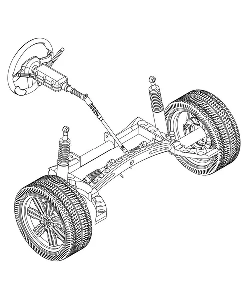 白の列と車のサスペンションをステアリングの 3 d モデル — ストックベクタ