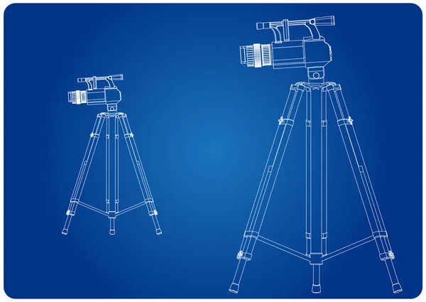 Trépied et caméscope modèle 3d sur un bleu — Image vectorielle