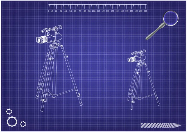 3d 模型三脚架和摄像机在蓝色 — 图库矢量图片