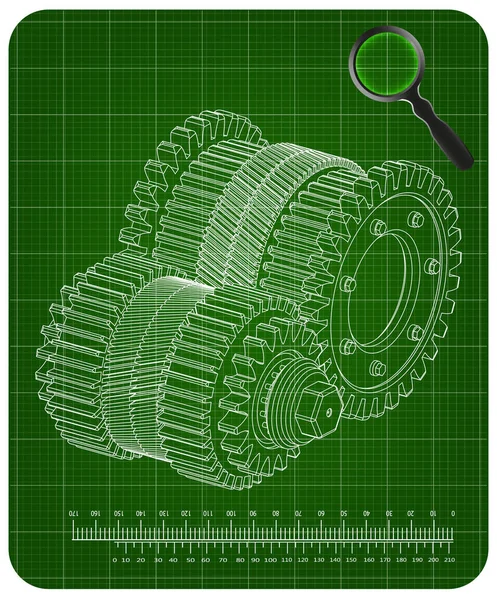 Modell Von Zahnrädern Auf Grünem Hintergrund — Stockvektor