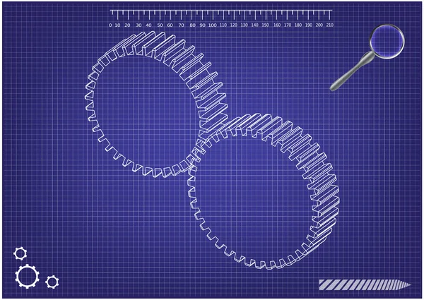 3D-modell av växlar på en blå — Stock vektor