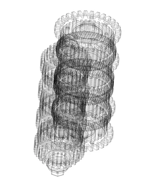 Modelo 3d de engranajes en un blanco — Archivo Imágenes Vectoriales