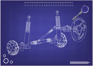sütun ve araba süspansiyon mavi direksiyon 3d modeli