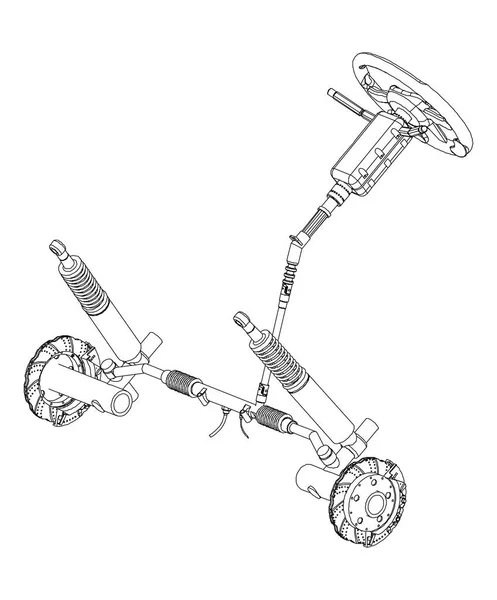Modèle 3d de colonne de direction et suspension de voiture sur blanc — Image vectorielle