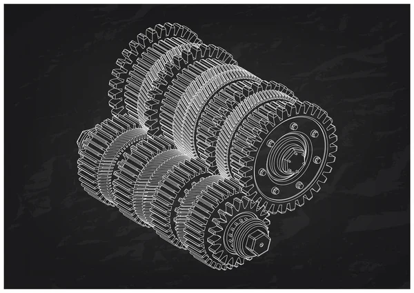 Modello 3d di ingranaggi su un nero — Vettoriale Stock