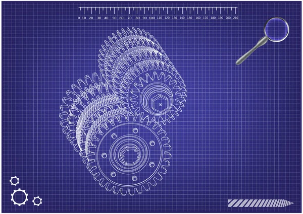 Modelo 3d de engrenagens em um azul —  Vetores de Stock