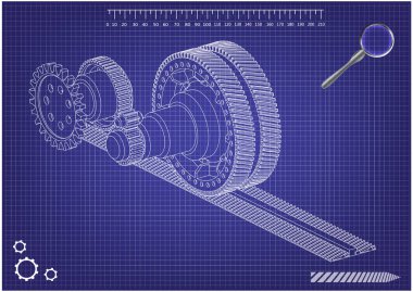 Gears'ı mavi üzerinde 3 boyutlu model