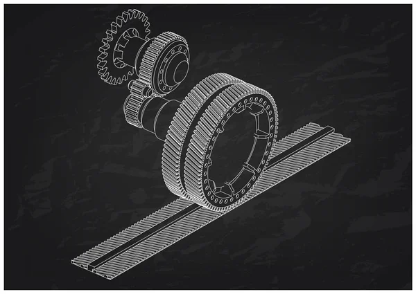 Modelo 3d de engranajes en un negro — Vector de stock