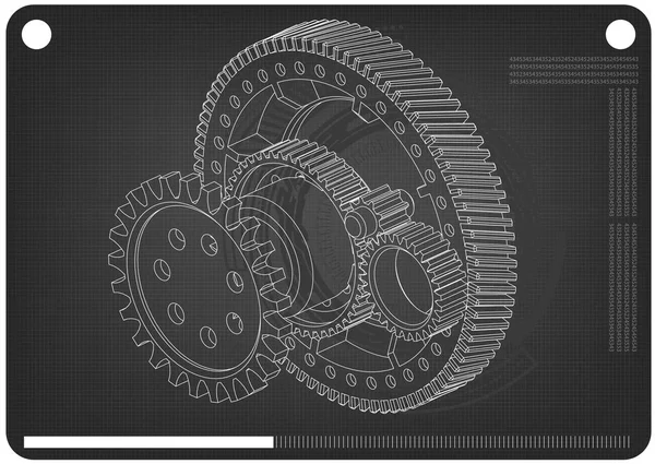 3D model ozubených kol na černé — Stockový vektor