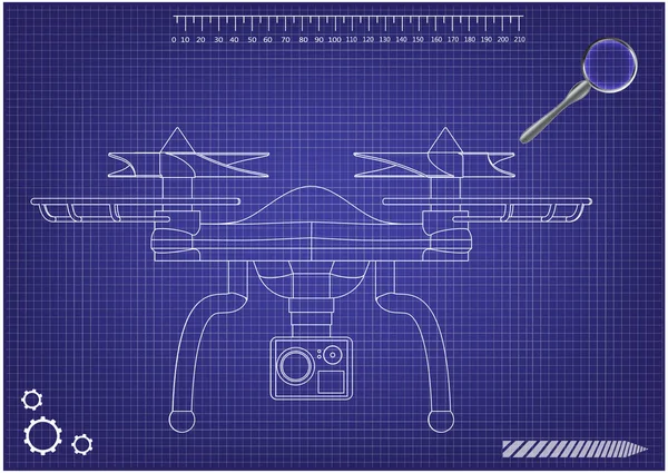 3d quadcopter model on a blue — Stock Vector