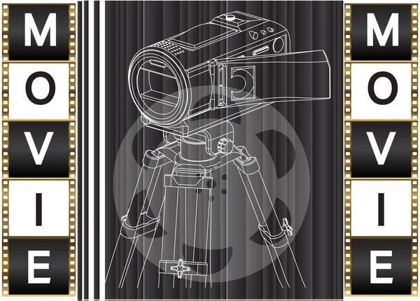La cámara sobre un fondo negro y una película — Archivo Imágenes Vectoriales