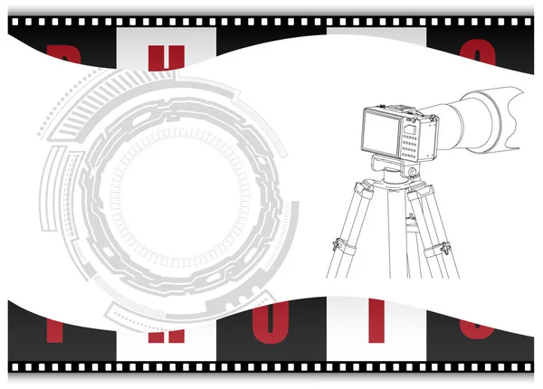 黑色相机与三脚架和电影上的白色 — 图库矢量图片