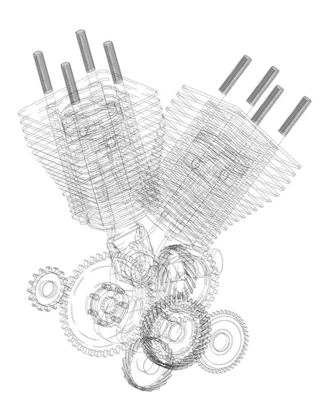 Motor de motocicleta em um branco —  Vetores de Stock