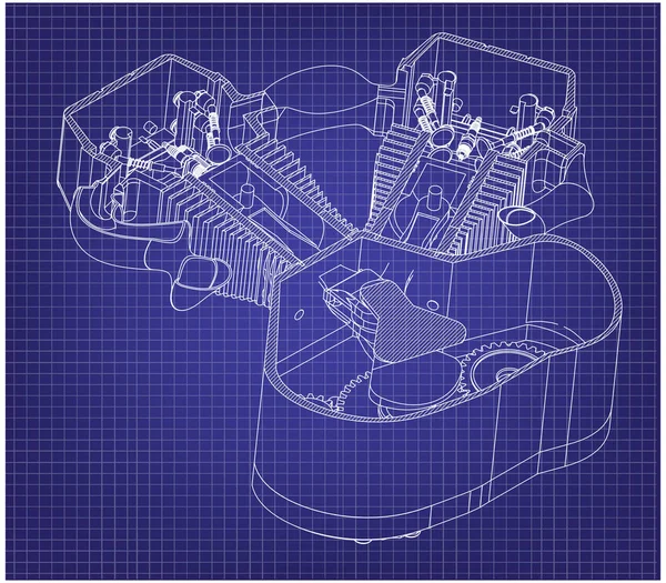 Мотоциклетний двигун на синьому — стоковий вектор