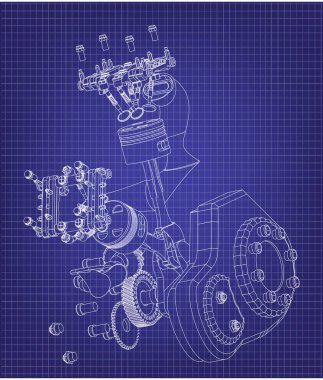 Demonte motosiklet motoru mavi üzerinde