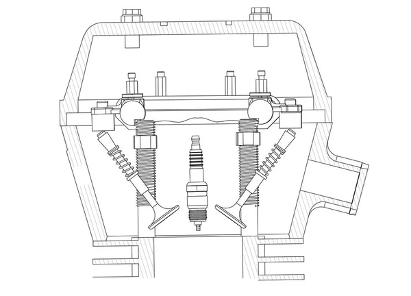 Candela, valvola e pistone su un bianco — Vettoriale Stock