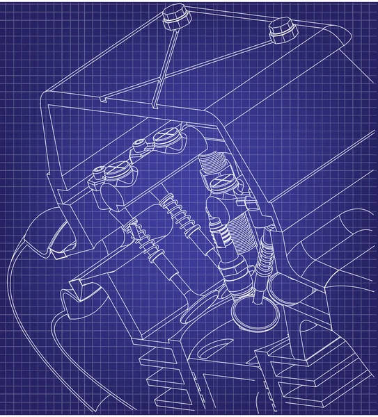 Vela, válvula y pistón sobre un azul — Vector de stock