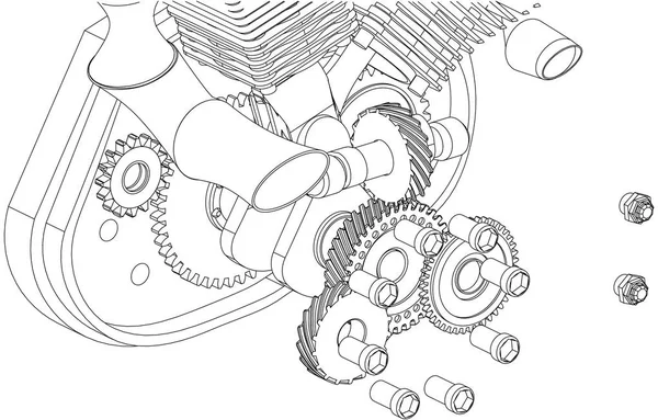 Motor de motocicleta desmontado en blanco — Archivo Imágenes Vectoriales