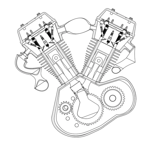 Motor de motocicleta em um branco —  Vetores de Stock