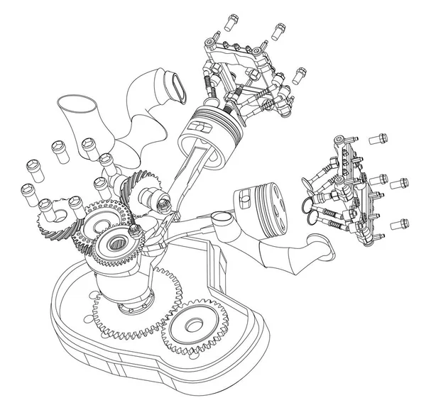 Разобранный мотоциклетный двигатель на белом — стоковый вектор