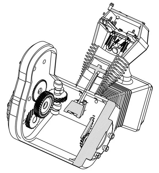 Zerlegter Motorradmotor auf einem weißen — Stockvektor
