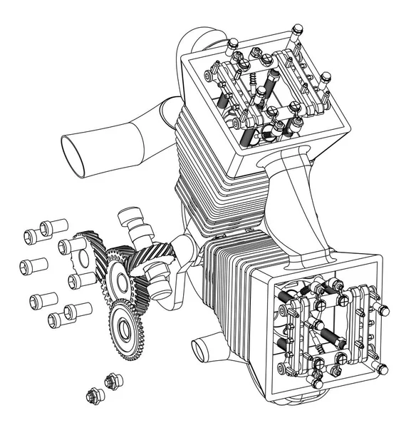 Разобранный мотоциклетный двигатель на белом — стоковый вектор