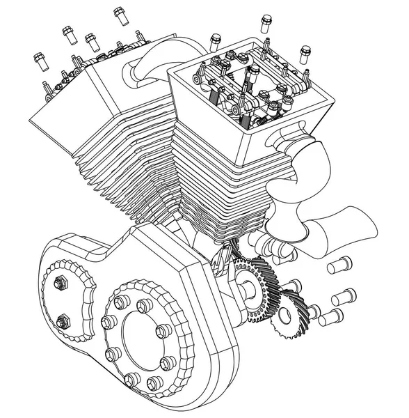 Motor de motocicleta en un blanco — Archivo Imágenes Vectoriales