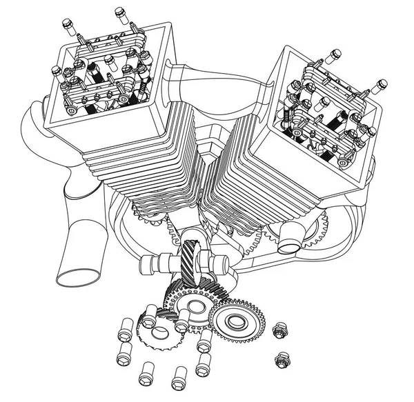 Motor de motocicleta en un blanco — Vector de stock