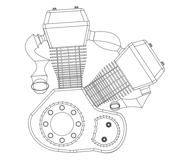 Motor de motocicleta en un blanco — Vector de stock