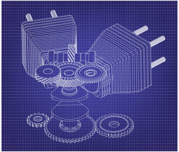 Motor de motocicleta en un azul — Vector de stock