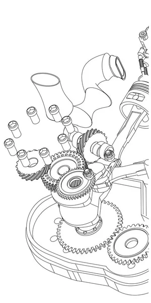 白の逆アセンブルしたオートバイ エンジン — ストックベクタ