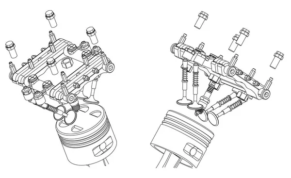 Vela, válvula y pistón en blanco — Archivo Imágenes Vectoriales