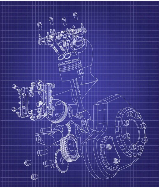 Motor de motocicleta desmontado sobre un azul — Archivo Imágenes Vectoriales