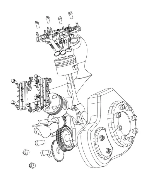 Разобранный мотоциклетный двигатель на белом — стоковый вектор