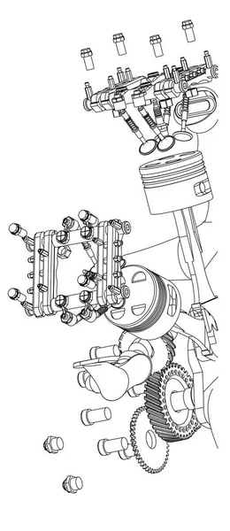 Demonteras motorcykel motor på en vit — Stock vektor