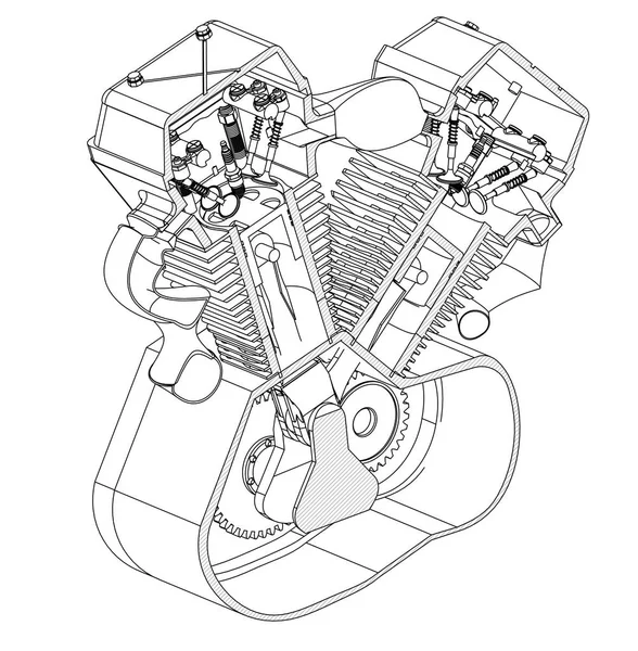 Motor de motocicleta em um branco —  Vetores de Stock
