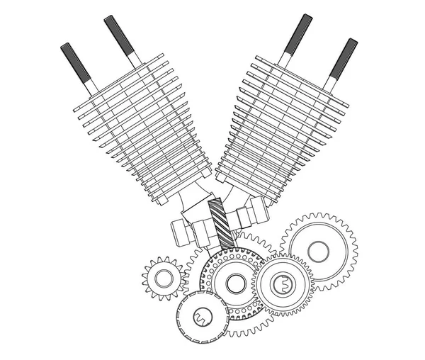 Motor de motocicleta en un blanco — Vector de stock