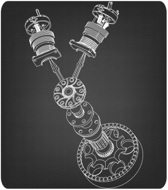 Krank mili ve bir gri iki piston