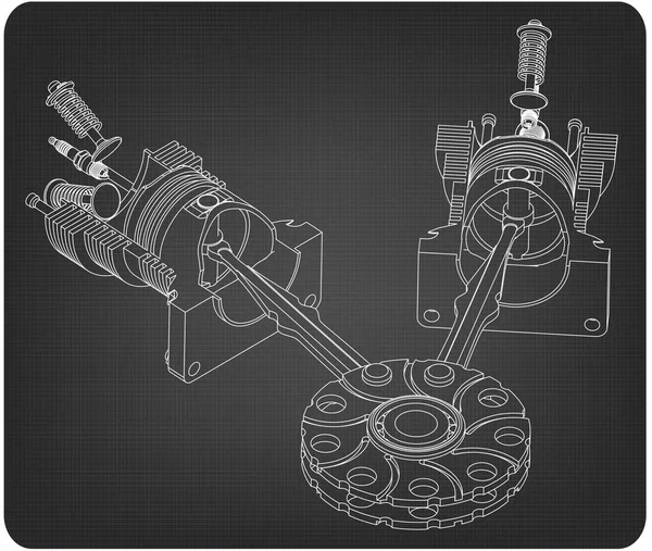 Dua piston dan katup abu-abu - Stok Vektor