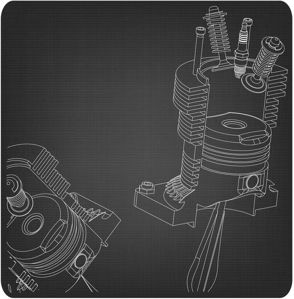 Dos pistones y válvula en gris — Vector de stock