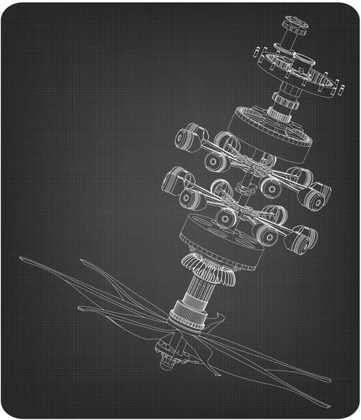 Motor radial desmontado en gris — Vector de stock