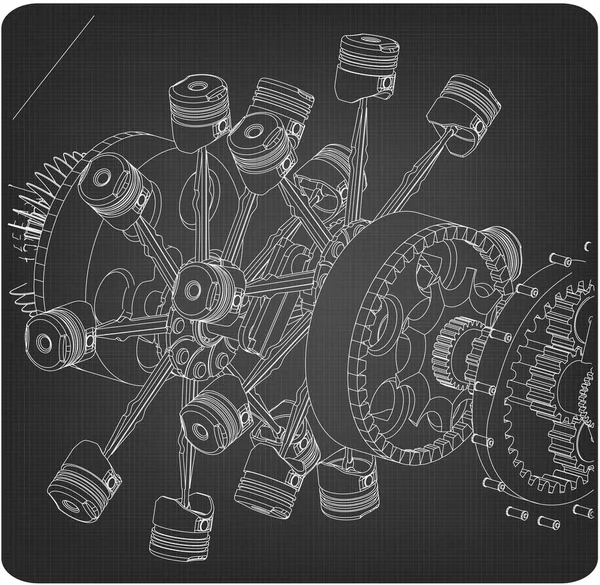 Motor radial desmontado en gris — Vector de stock