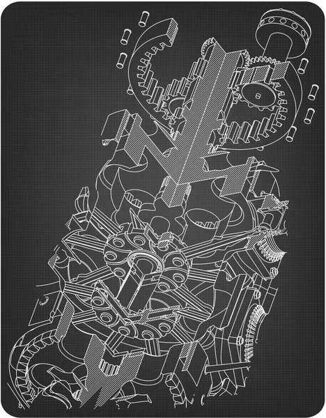 Moteur radial démonté sur un gris — Image vectorielle