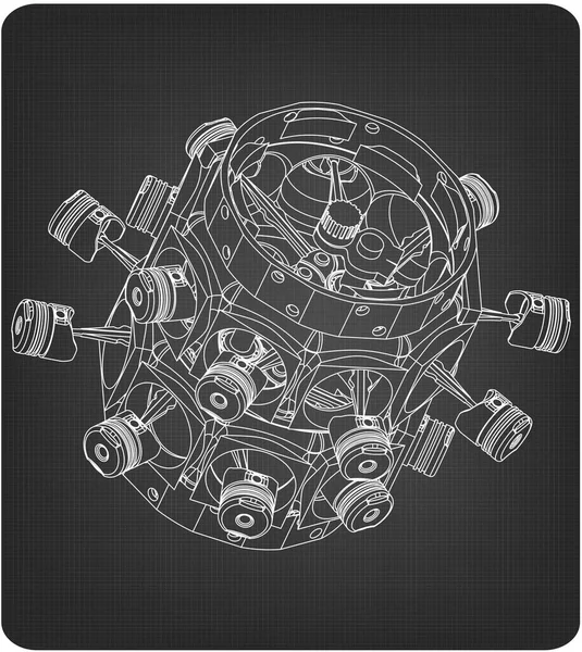 Disassembled radial engine on a gray — Stock Vector